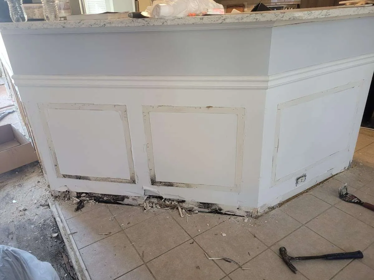 Water damage and mold on kitchen during Storm Damage Restoration in Hamlet